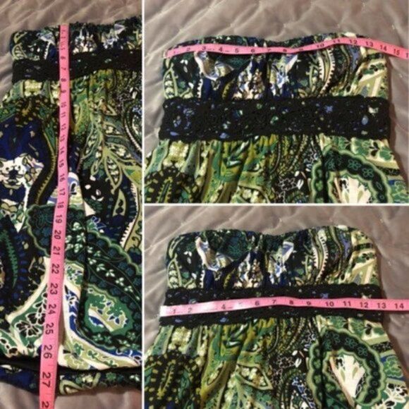 Ruby Rox Strapless Floral Balloon Paisley Mini Dress Crochet Lace Green Black M - Picture 11 of 11